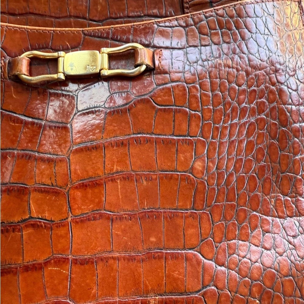 Chic Leather Brown Crocodile Pattern Shoulder Bag… - image 4